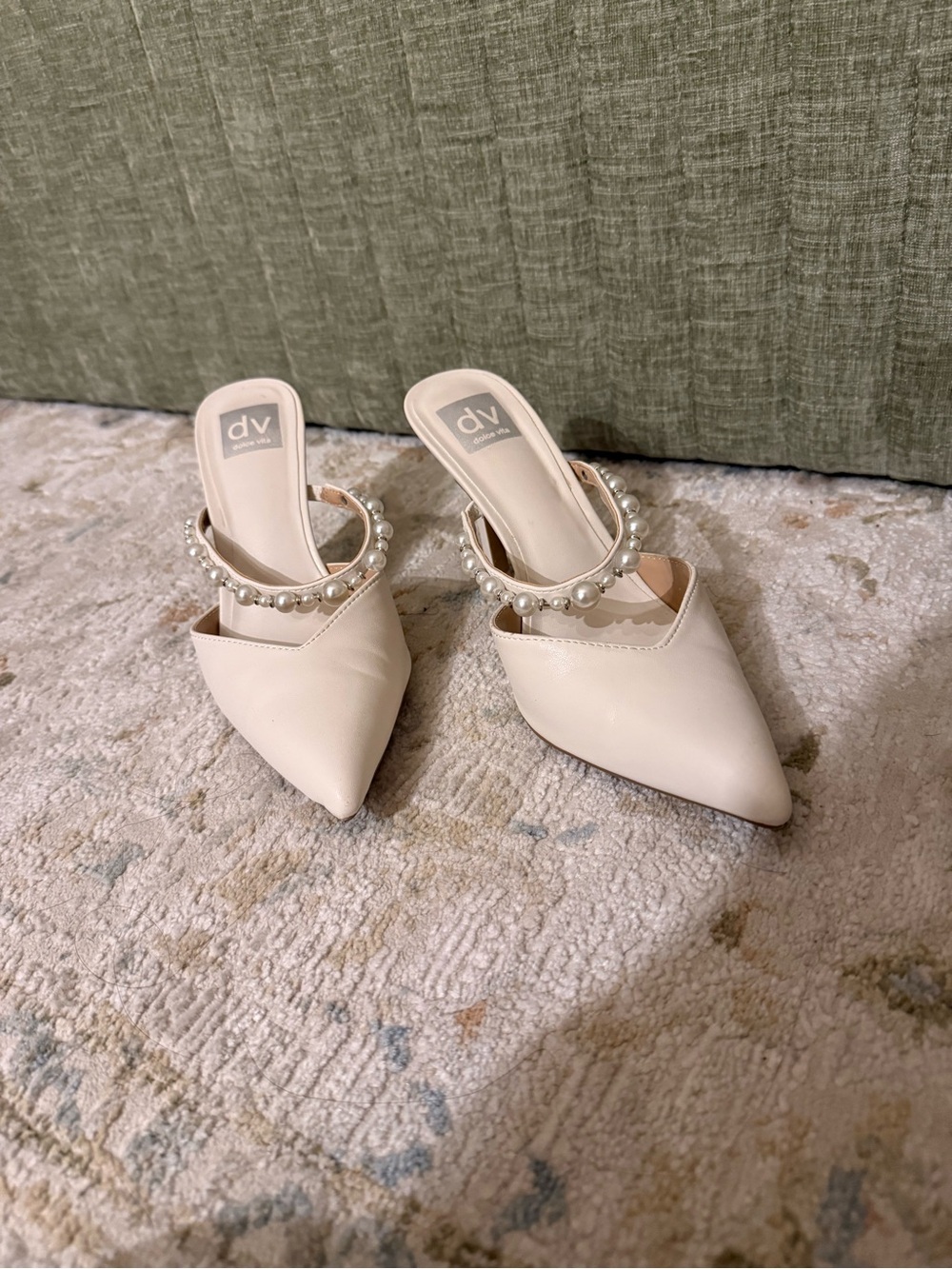 DV by Dolce Vita Cream Pearl-Embellished Pointed Toe Mules